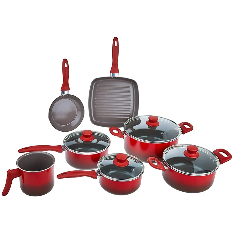 Hot Sale Gradient Red Color 11pcs Pressed Aluminum Creamic Set Cooking Set Cookware Set for Brazil Market