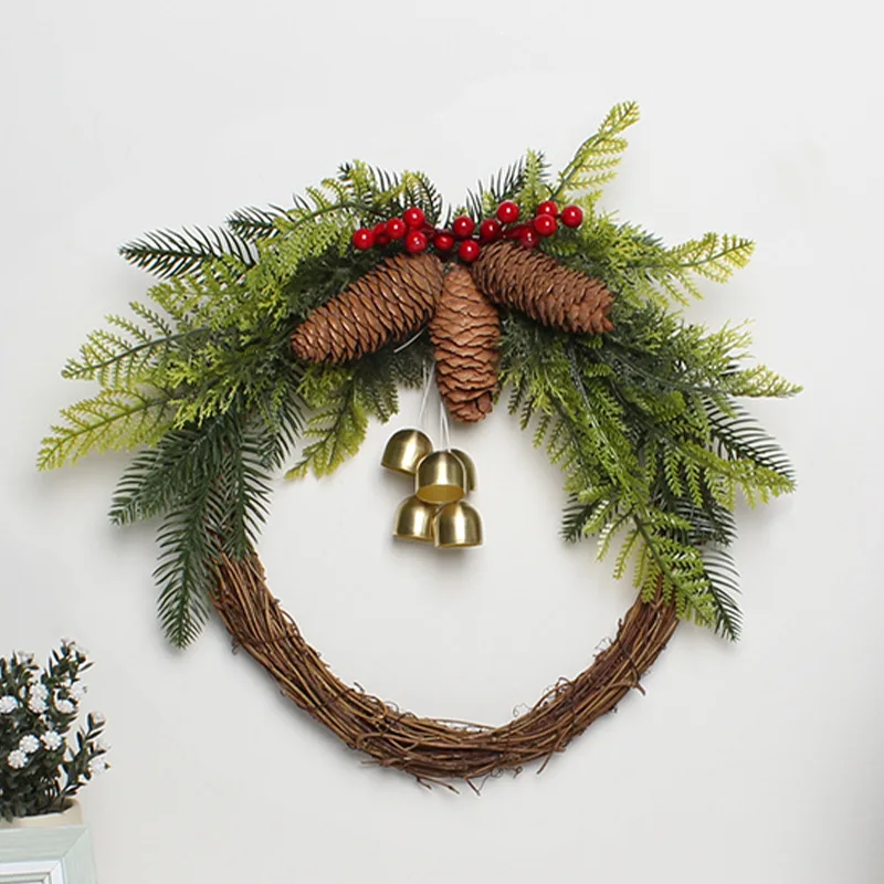 Christmas Wreath Artificial Pinecone Red Berry Garland Hanging Ornaments Front Door Wall Decorations Xmas Tree Wreath