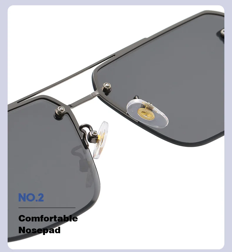 unisex rimless square metal frame uv400 glasses custom ocean lens big frame fashion buffalo horn sunglasses 2022