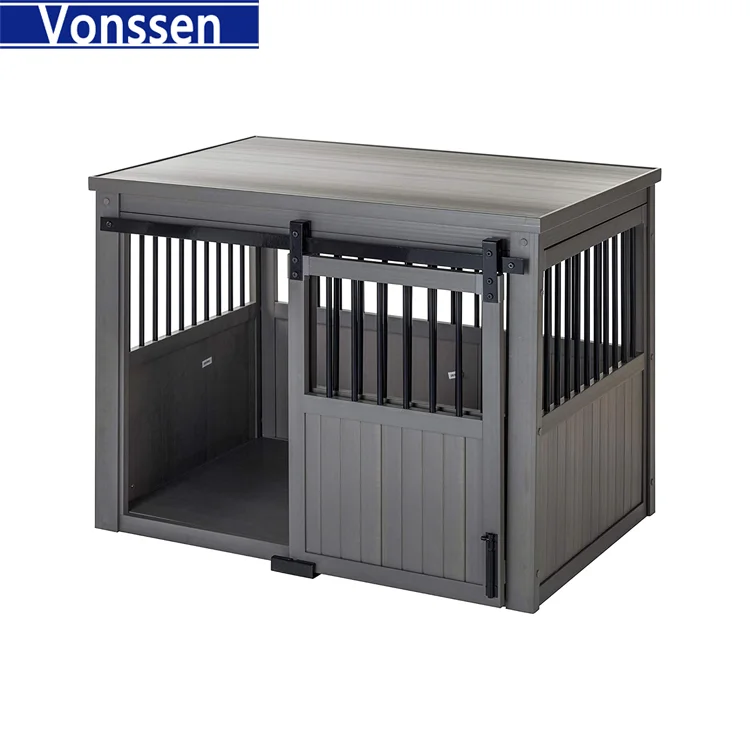 Furniture Style Dog Crate End Table Mesh Wooden Pet Crate with  Doors and Pet Bed Decorative Indoor Dog Kennel Medium Large