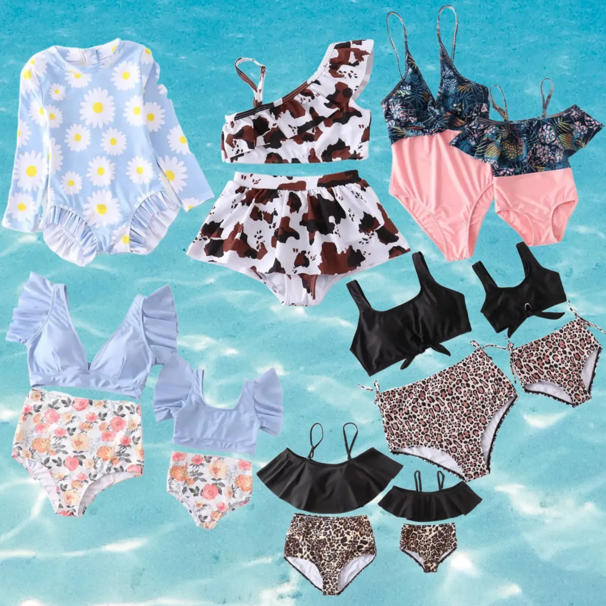 Купальный костюм большого размера купальный для фитнеса черный с леопардовым принтом и оборками купальные костюмы мамы дочки