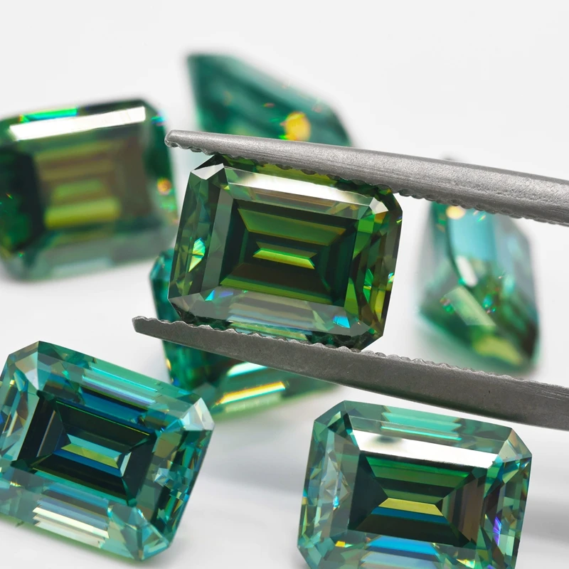 Wholesales Price Natural Dark Green Emerald Cut 2*3-12*14mm 0.15-12ct Loose Moissanite Stone
