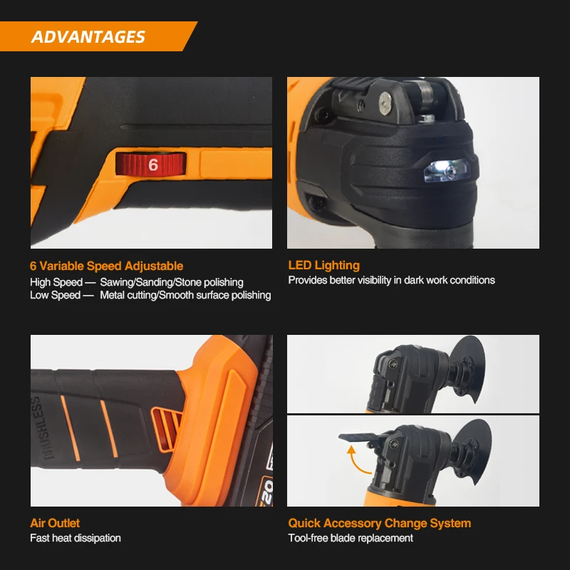 Freeman Brushless Motor 20V Battery Cordless Multitool Oscillating Multi Tool for Sawing Cutting Sanding Scraping