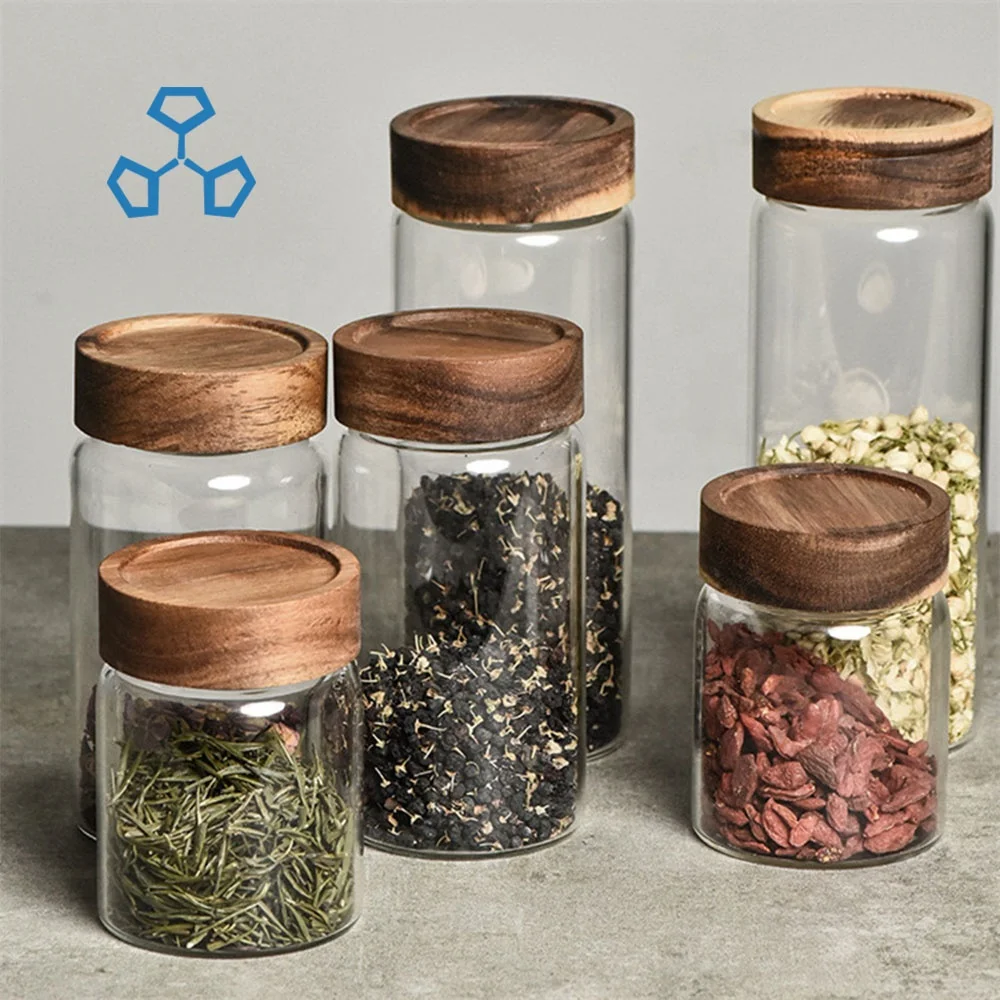 2024 Hot Sale Borosilicate Glass Jar In Bulk Jar Glass Kitchen Storage With Bamboo Wooden Lid
