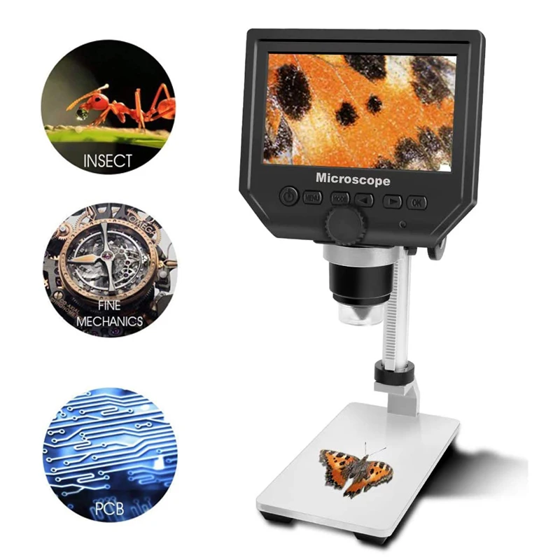 
Digital USB Microscope 600X 4.3 LCD Display Electronic Video Magnifier HD 3.6MP 8 LED with Built-in Rechargeable Lithium Battery 