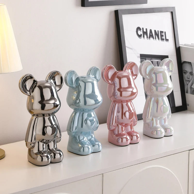 Bear Figurine Indoor Ornaments Animal Statue Electro-Plated Sculpture For Living Room Home Decoration