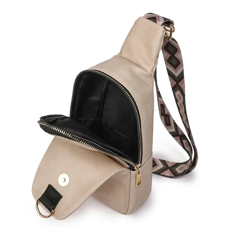 2024 New Texture PU Customize Strap Fashion Chest Bag Minimalist One Shoulder Crossbody Bag Wide Shoulder Strap for Women
