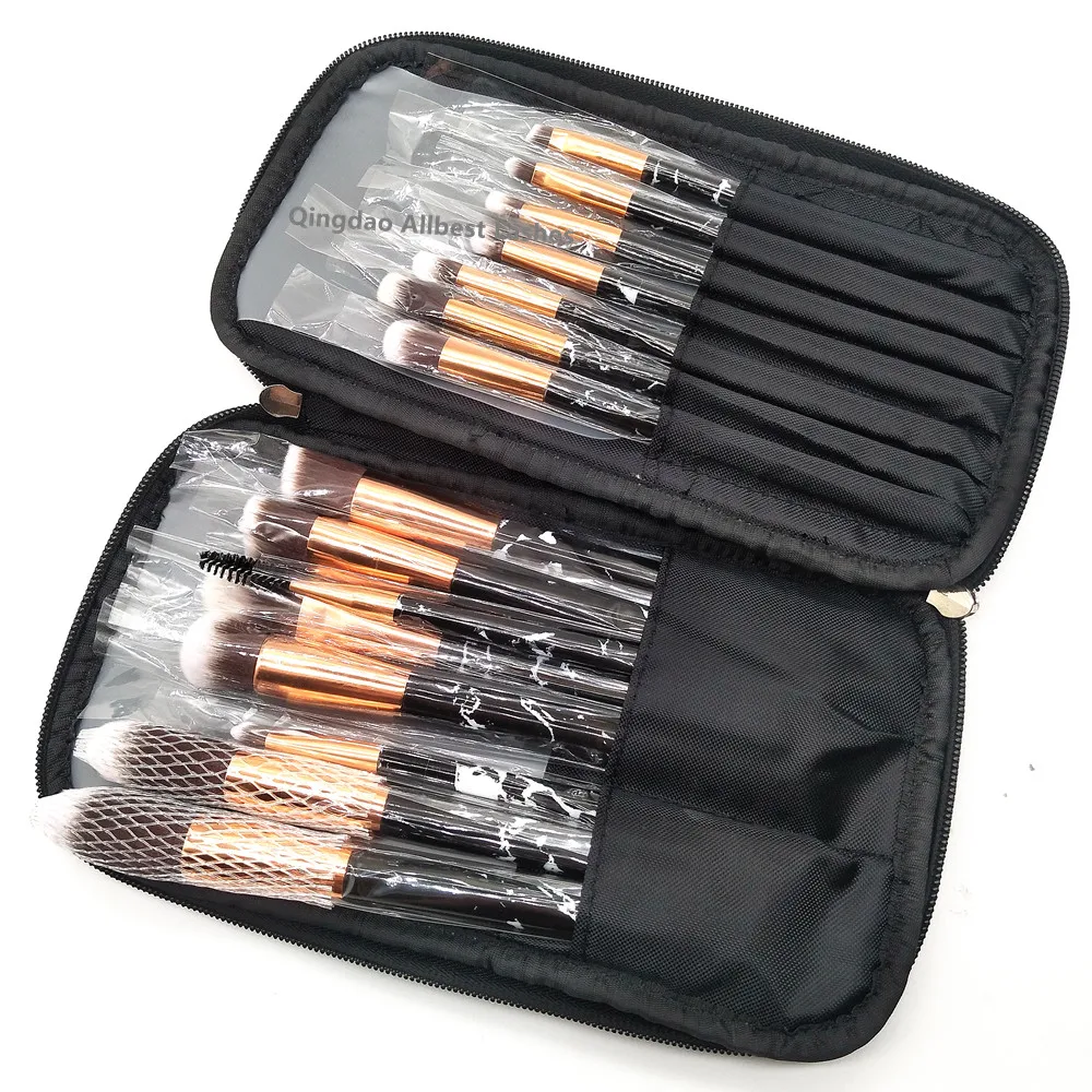 15pcs go pro high quality marble makeup brushes with marble PU bag hot sell private label make up brush set