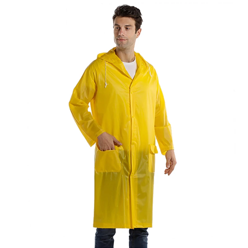 Wholesale Custom Cheap Reusable Waterproof PVC Yellow Long Raincoat Adult Poncho Outdoor Use for Men