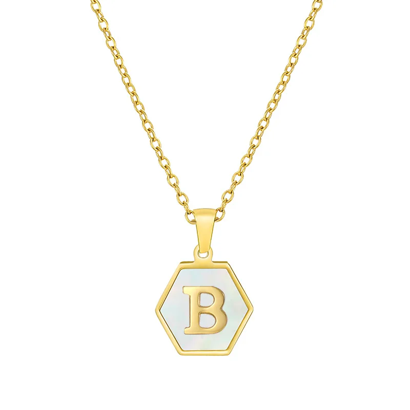 Hot Selling High Quality Letter Pendant Seashell Necklace Personalized Hexagon Necklace Stainless Steel Geometric Necklaces