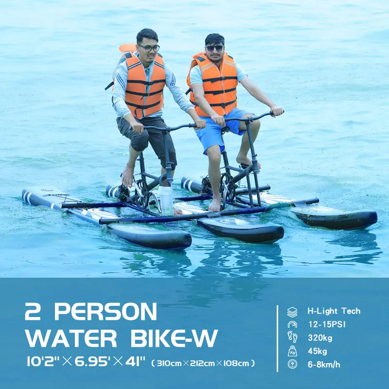 2024 New arrival double inflatable Tandem bicycle  floating water bike pedal boat with propeller