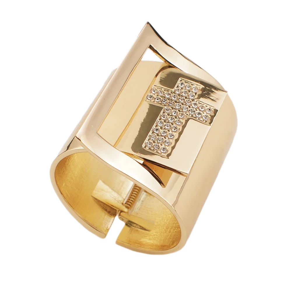India Fashion Gold Plated Jewelry For Women Punk Statement bracelet Cuff Bangle Silver color Rhinestone Cross Stretch Bracelet