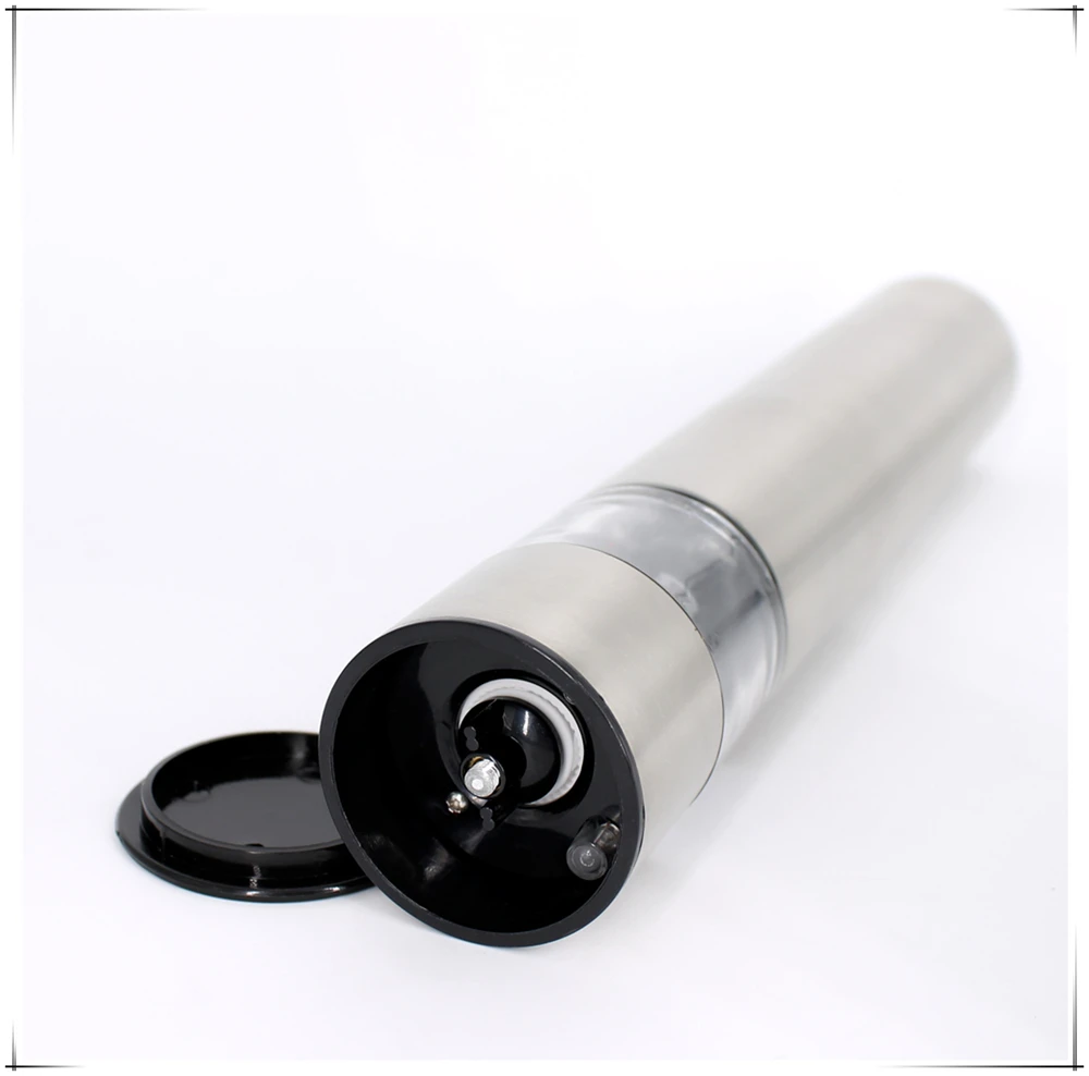 Electric Tall Stainless Steel Salt and Pepper Mill Grinder with Flat Head LFGB CE RoHS Approved for Home Use