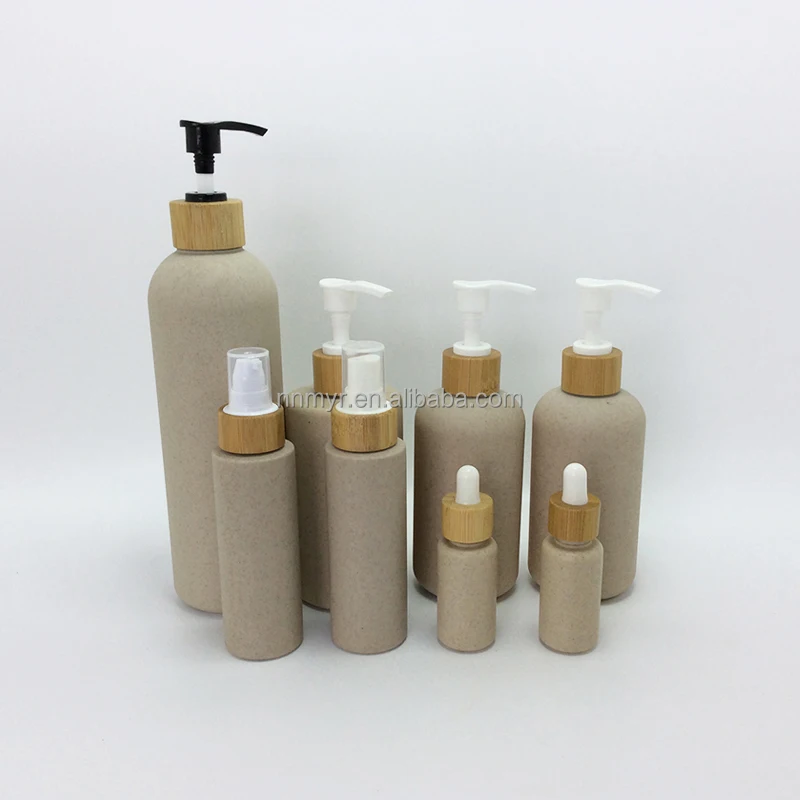 luxury 200ml 300ml 400ml empty flat wheat straw cosmetic tube container cosmetic pump lotion body wash shampoo bottles