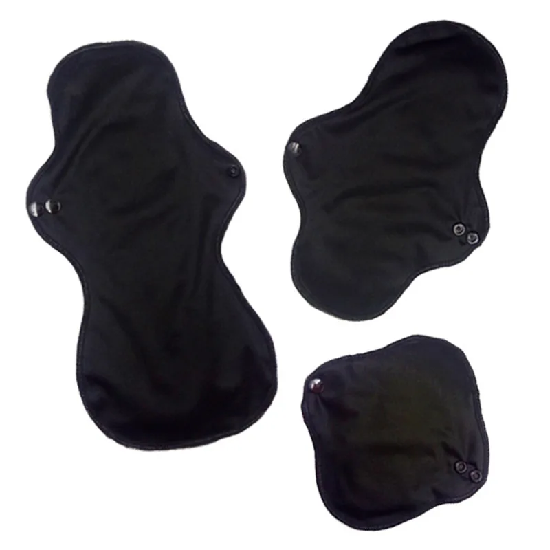 Bamboo charcoal cheap towel black waterproof washable breathable reusable absorbency menstrual sanitary pad napkin for women