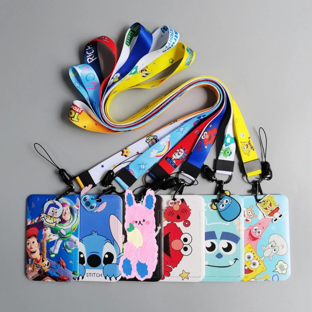 Card Holder Cute Cartoon Monster Sponge Alien Buzz Light Lanyard Anti-Lost Name Badge Bus Work ID Card Case with Lanyard Custom