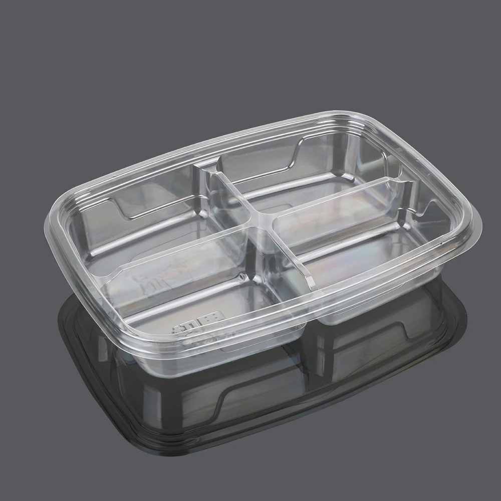 4 compartment section disposable plastic plate tray with cover