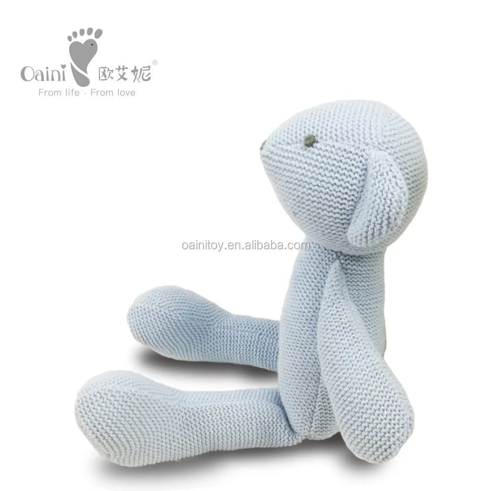 OAINI 2021 ODM OEM Manufacturer Handmade Custom Sitting Animal Toys Popular Cute Knitted Stuffed Toys Plush Blue Mouse Dolls