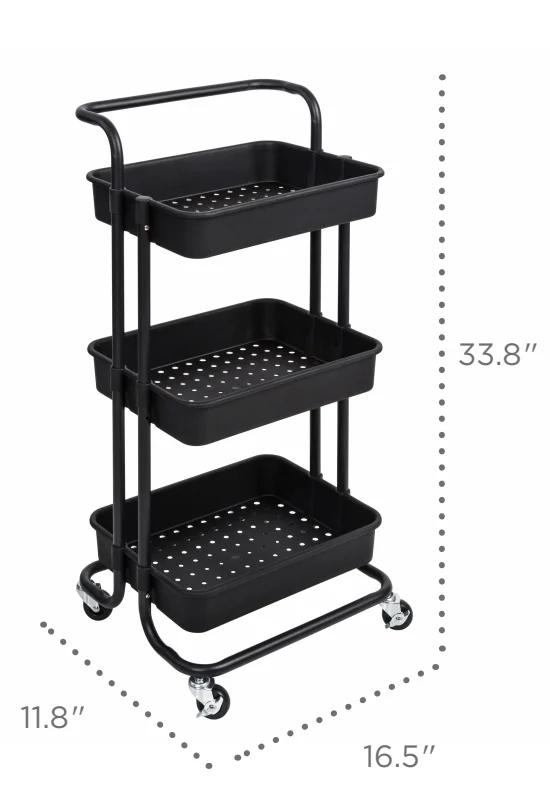 Plastic 3-Tier Double Tube Storage Trolley For Dining Room