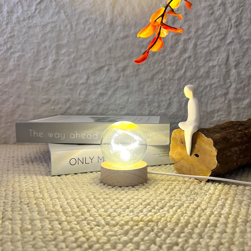 Custom Engraving Logo Transparent Glass Crystal Ball 3d glass crystal ball led moon lamp for bed Gift Decoration