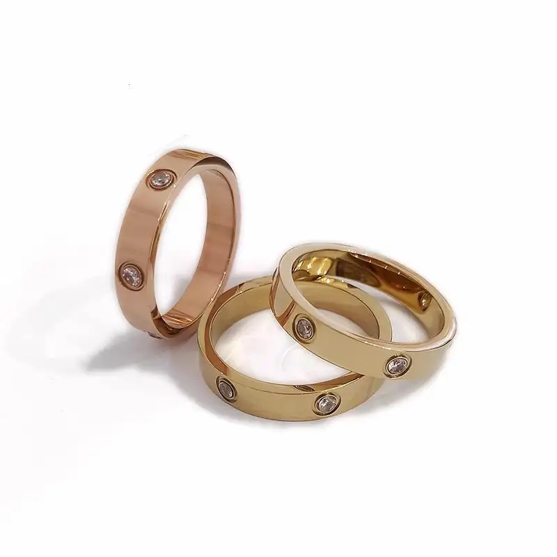 High quality custom couple luxury brand jewelry diamond titanium stainless steel classic Promise Ring