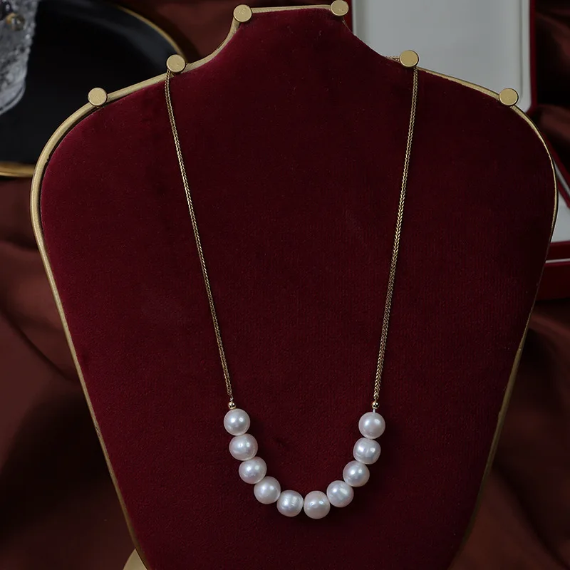 Natural freshwater pearl necklace women light luxury noble temperament 925 silver clavicle chain wholesale