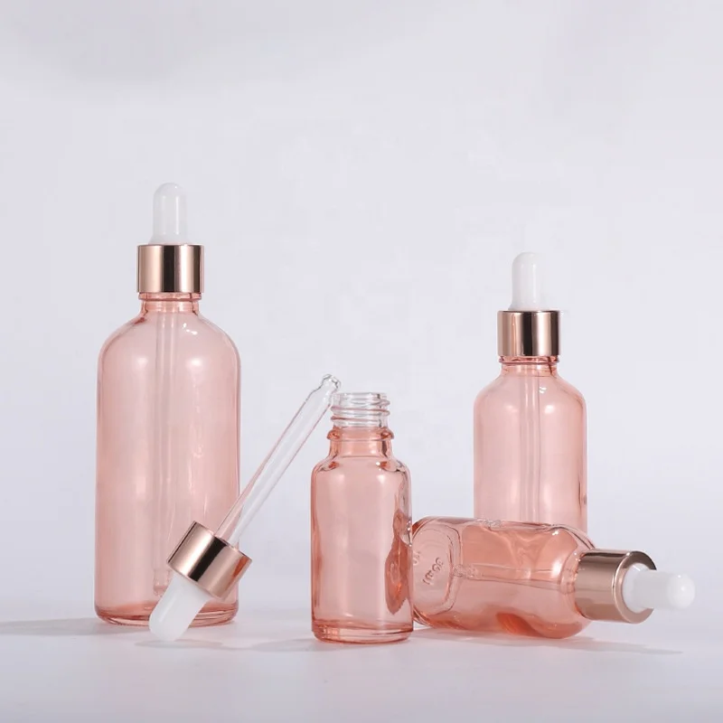 15ml Essential Oil Rose Gold Pink Gradient Serum Bottle 30ml Round Cherry Pink Dropper Bottle With Pipette