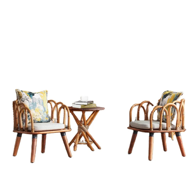 Набор журнальных столиков для гостиной, ротанговая комбинированная мебель, Круглый Чайный Столик, крепкий стол