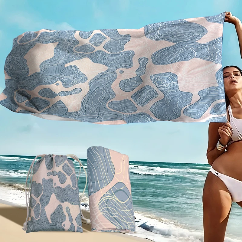 Custom Rectangle Printed Logo Super Absorbent Soft Dry Fast Microfiber Light Weight Sand Free Beach Towel for Adults