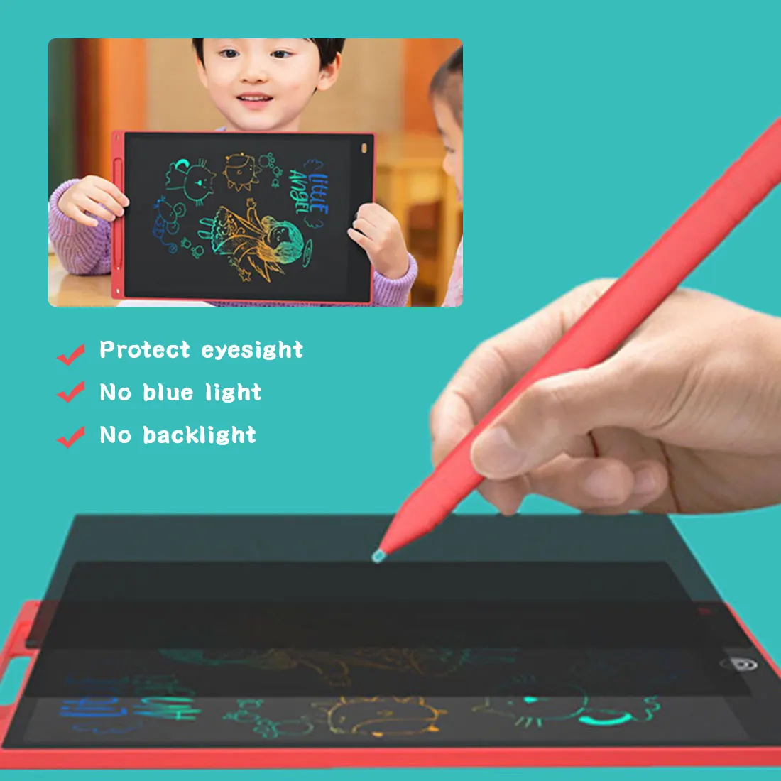 lcd writing tablet 12 inch tablet LCD screen light energy digital doodle pad erase button kids drawing board