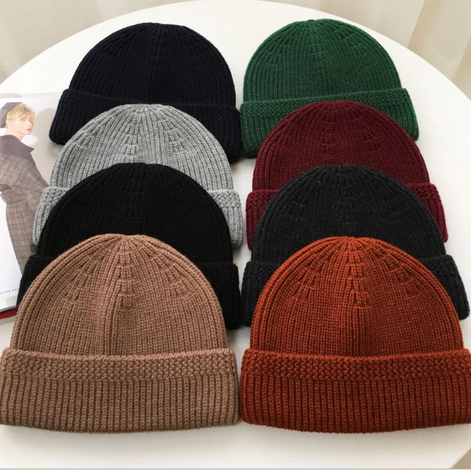 Customized solid color elastic wool hat   Multifunctional Handmade Winter Hats for men