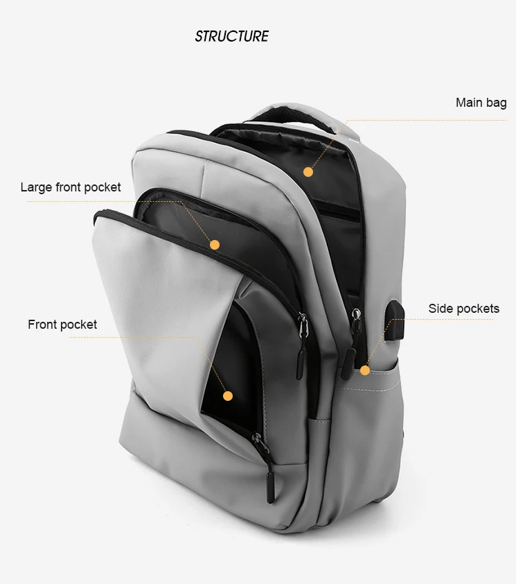 Wholesale 15.6 inch Laptop Storage Men Male Blue Black Gray Multifuncional Pockets Professional Backpack