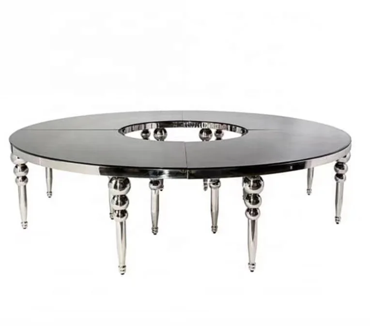 Luxury Stainless Steel Banquet Dining Dinner Glass Serpentine Wedding Table