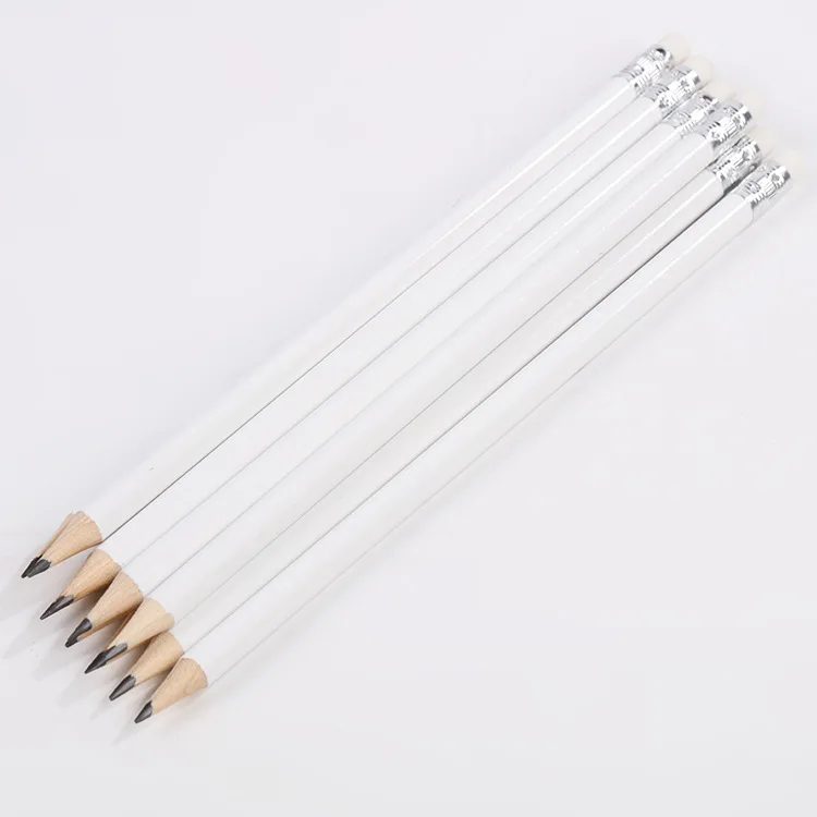 Promotion Advertisement Wooden Pencil Drawing Customized Logo High Standard School white Pencils With Eraser