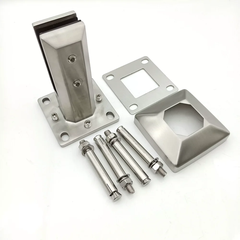 Adjustable Stainless Steel Duplex 2205 Square Base Plate Glass Spigot for Pool Fencing Balustrades & Handrails