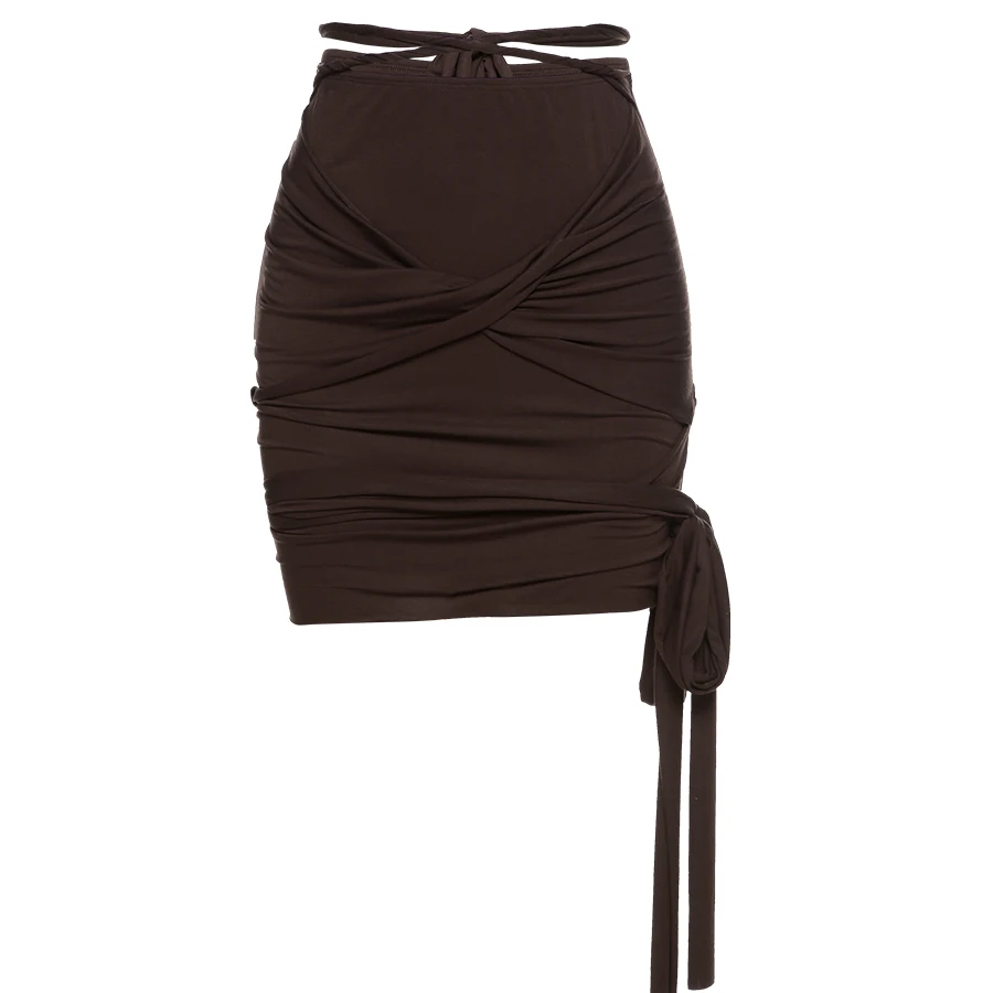  Summer Cotton Bandage Mini Skirt Pleated Sexy Party Club Lace-Up Dress Female Curvy Figure Outfits