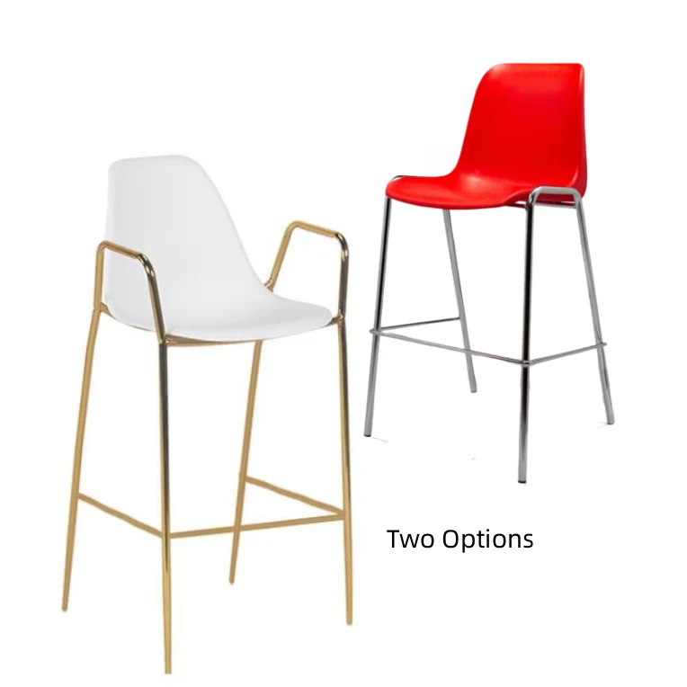 New Design Customized Indoor Living Party Restaurant Metal Hand Made Plastic Stackable Back High Barstool Bar Chair With Armrest