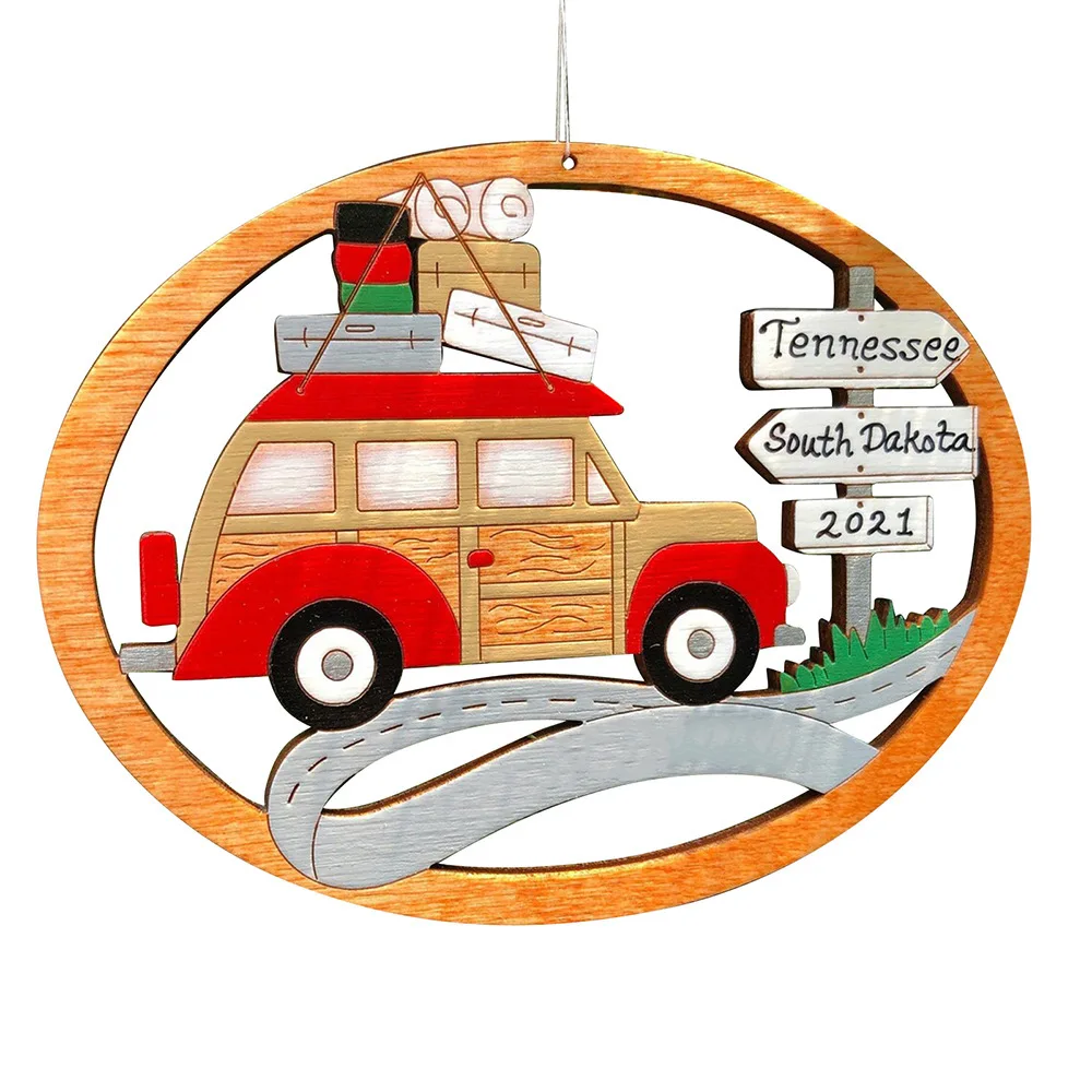 2023 Personalized Christmas Tree Pendant Round Hollow Wooden Hanging for Home Christmas Ornament