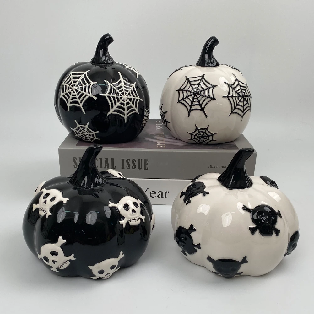 Harvest Festival Hand Painted  Porcelain Pumpkin Ornaments Indoor Outdoor Ceramic  Fall Pumpkin Crafts for Halloween Decor
