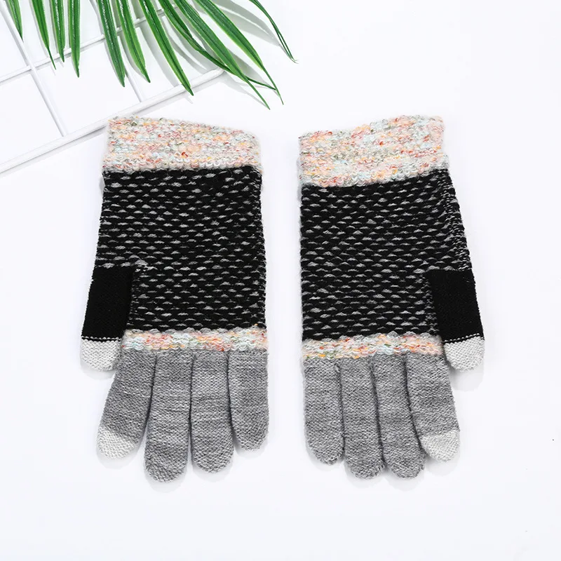 2022 new style Factory direct sale touch screen knitted winter gloves warm gloves tye dye color jacquard wrist gloves