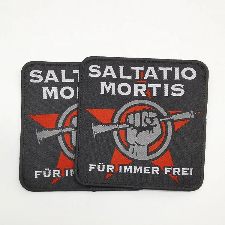 Custom personalized 75X75mm 100% polyester washable woven patch used in garments, bags, shoes