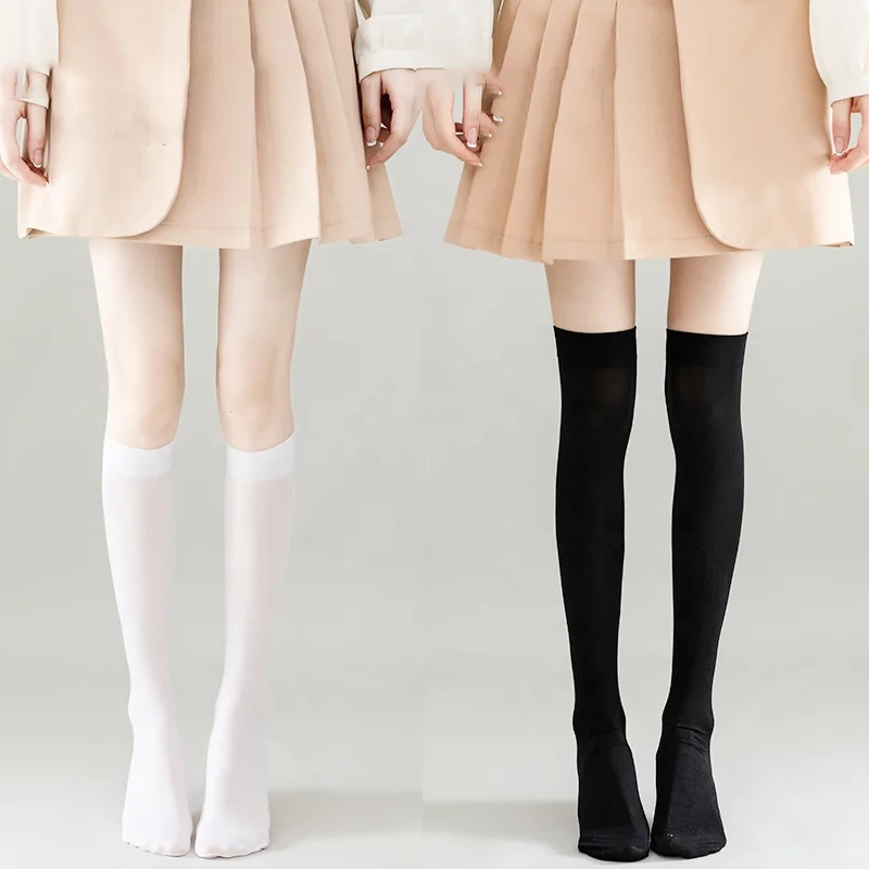Wholesale Plain White Black Long Tube Thigh High Stockings Womens Girls Velvet School Uniform Knee High Socks