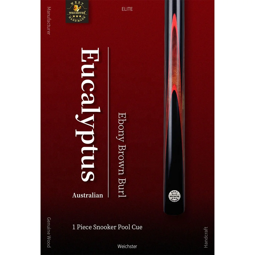 
Weichster One 1piece Handmade Snooker English Pool Cue Eucalyptus Burl Wood 8.5mm Small Tip Ebony Cue 