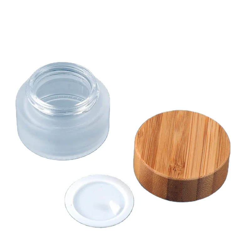 Luxury 30g 50g 100g Frosted body butter glass containers Cosmetic lip balm container with Bamboo screw lid