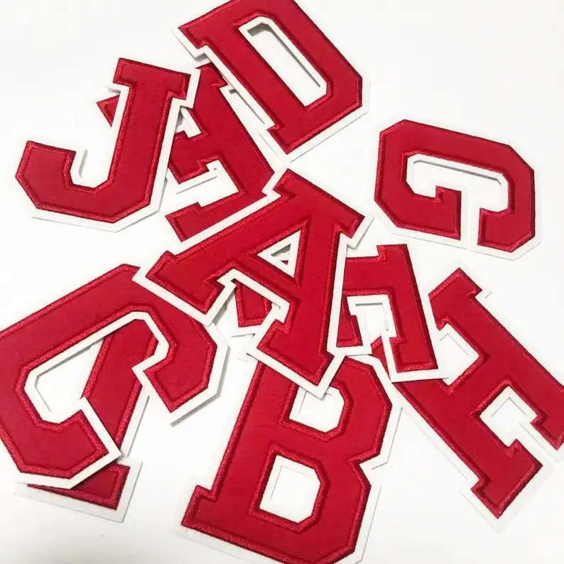 Cheap Wholesale Custom Red Twill Fabric Embroidered Iron On Letters Patches For Jersey
