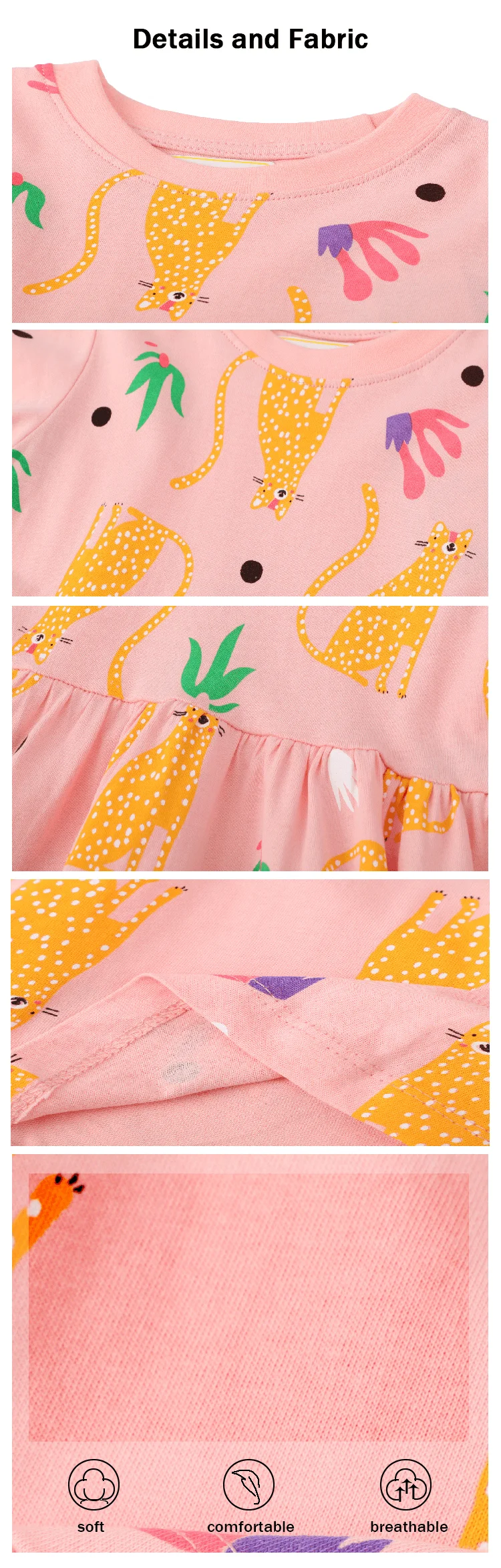 High Quality Printed Twirl Princess Soft Cotton Full Sleeves Pink Children Clothes For Girls Dress