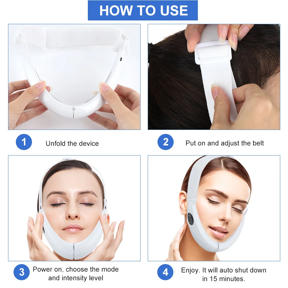 LED Face Lift Device Thin Chin Slimming Tape EMS Beauty V Shape Microcurrent Face Lifting Machine Belt Facial Massager
