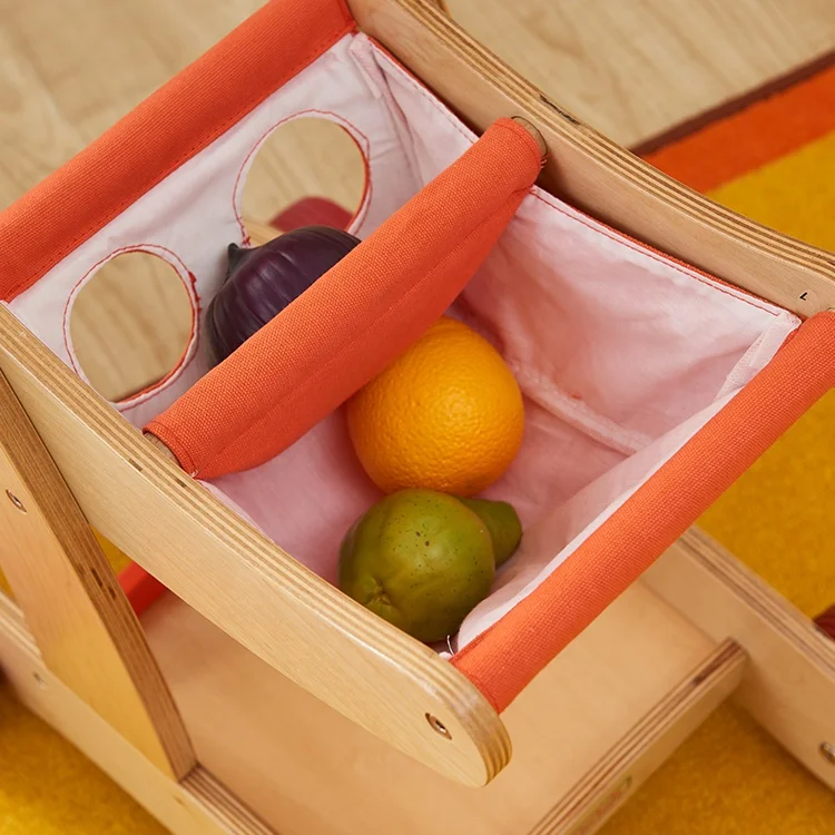 Wholesale High Quality Wooden Role Play Toy Kids Shopping Cart for Kindergarten and Home