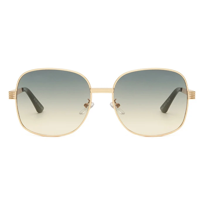 Large Frame Metal Sunglasses Gold Frame Black Grey Lenses Wholesale Women Personality Gold Frame Dark Green Lens Sunglasses