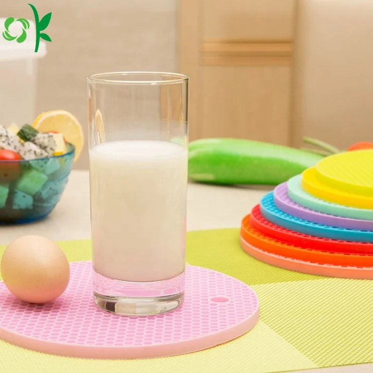 OKSILICONE Heat Resistant Silicone Honeycomb Insulation Pads Mat Round Kitchen Waterproof Silicone Mat Cup Glue Heat Pad